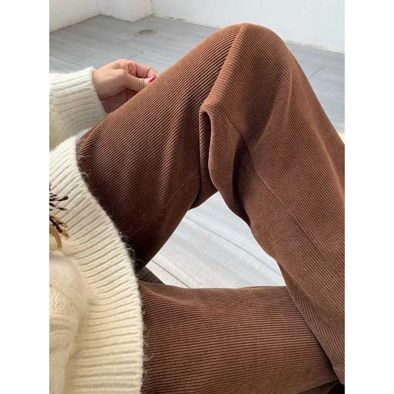 الخريف/الشتاء صوف مبطن سميكة المرأة السراويل الطويلة عادية Y2K سروال قصير واسعة الساق بنطلون لينة العصرية مستقيم الساق بنطلون