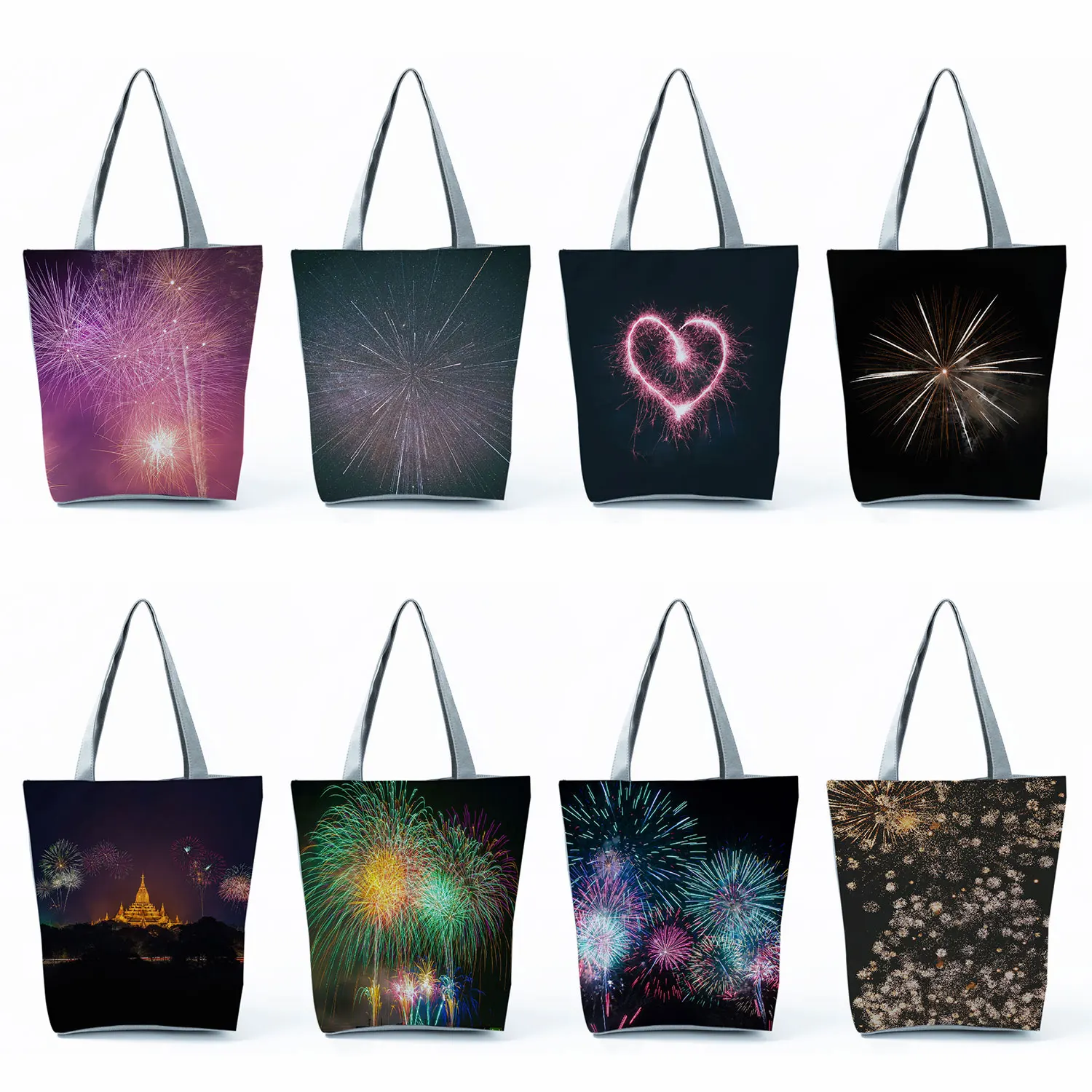 

Fireworks Print Handbags High Capacity Groceries Shopping Bag Casual Portable Shoulder Bag Outdoor Travel Beach Bags Women Totes