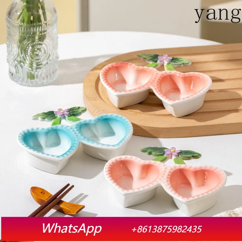 

CX Creative Love Double Grid Heart-Shaped Ceramic Dipping Dish, Multifunctional