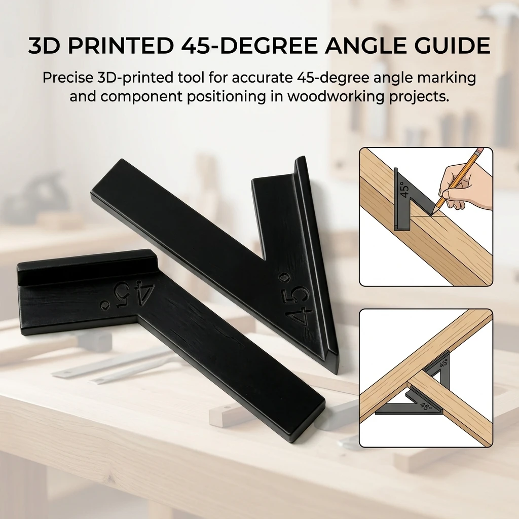 3D Printed Angle Ruler High Precision 45 Degree Stop Anti Slip Lightweight For Woodworking DIY Projects Home Carpentry