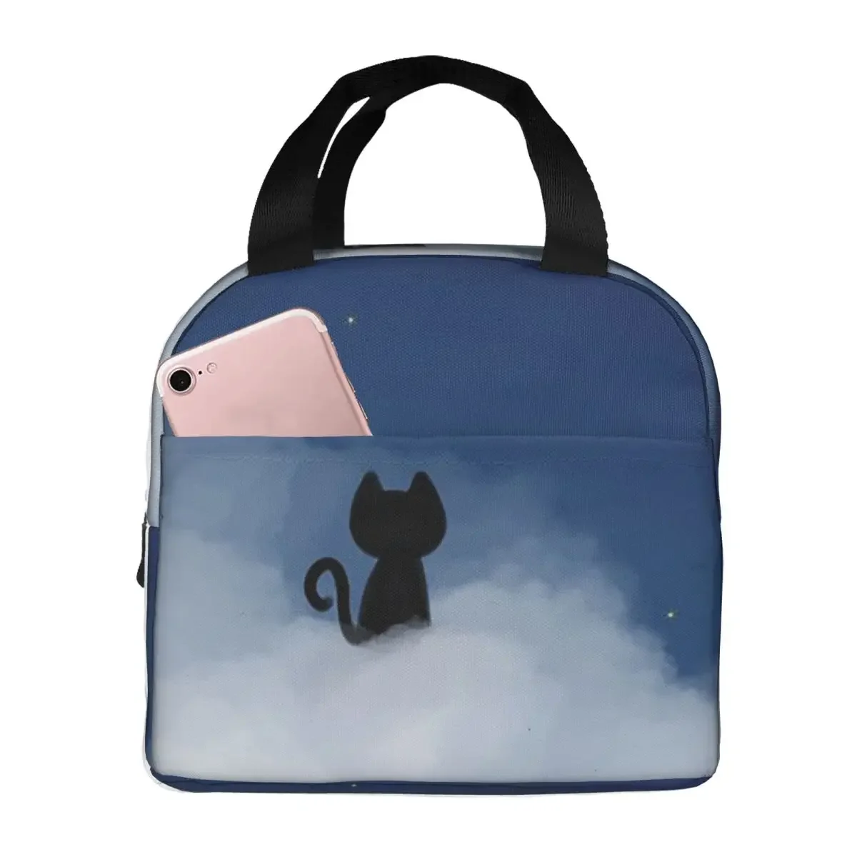 Night Black Cat On The Clouds Insulated Lunch Bag for Women Children Portable Food Boxes Thermal Lunch Box Tote