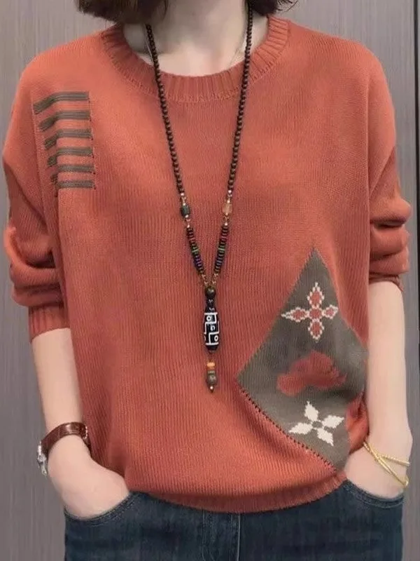 

Женский вязаный свитер-база: повседневный, свободный, стройнящий, для женщин среднего возраста, весна-осень, новинка, универсальный, комфортный трикотаж