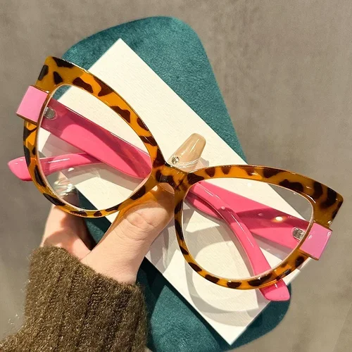Imagen 2 del producto Nuevas gafas de ojo de gato de alta definición a la moda con diseño de bloqueo de Color de montura grande y gafas de protección contra luz azul multicolor