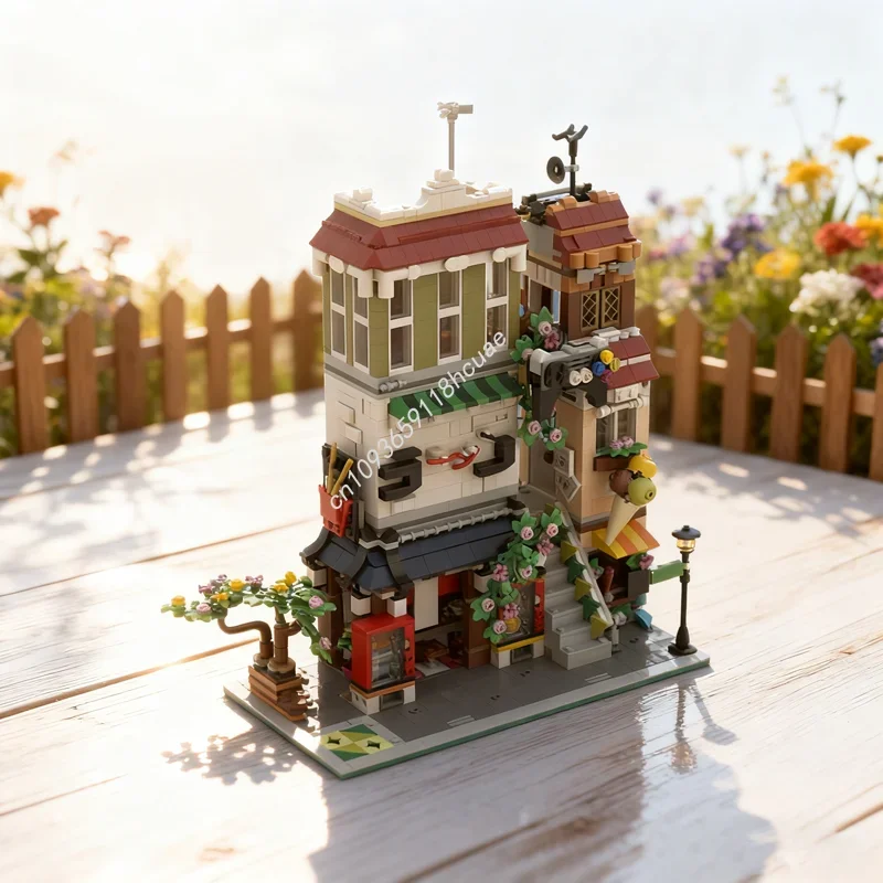 

Набор для сборки MOC «Японский домик с раменом» (1631 деталь), архитектурная модель, креативный конструктор, рождественский подарок, игрушка для детей