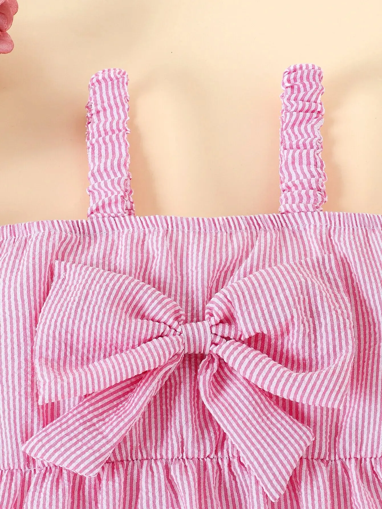 Summer Baby Girl Sweet New Style Cute Casual Halter Onesie Pink Stripe Pink Bow Travel Vacation Comfort Onesie