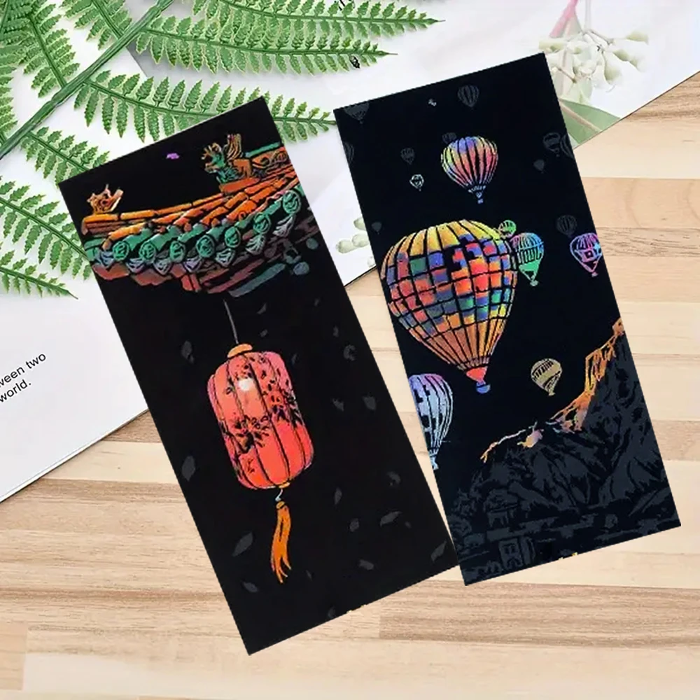 12PCS Scenery Scratch Bookmarks Paper Scratch Rainbow Bookmarks DIY Bookmark Crafts  for Book Lovers Students Rewards Gifts