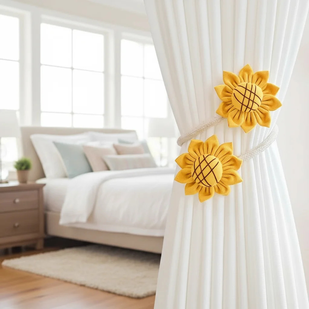 1PCS Cute Sunflower Curtain Tiebacks, Magnetic No Drill Curtain Buckle, Decorative Curtain Holdbacks for Bedroom & Living Room