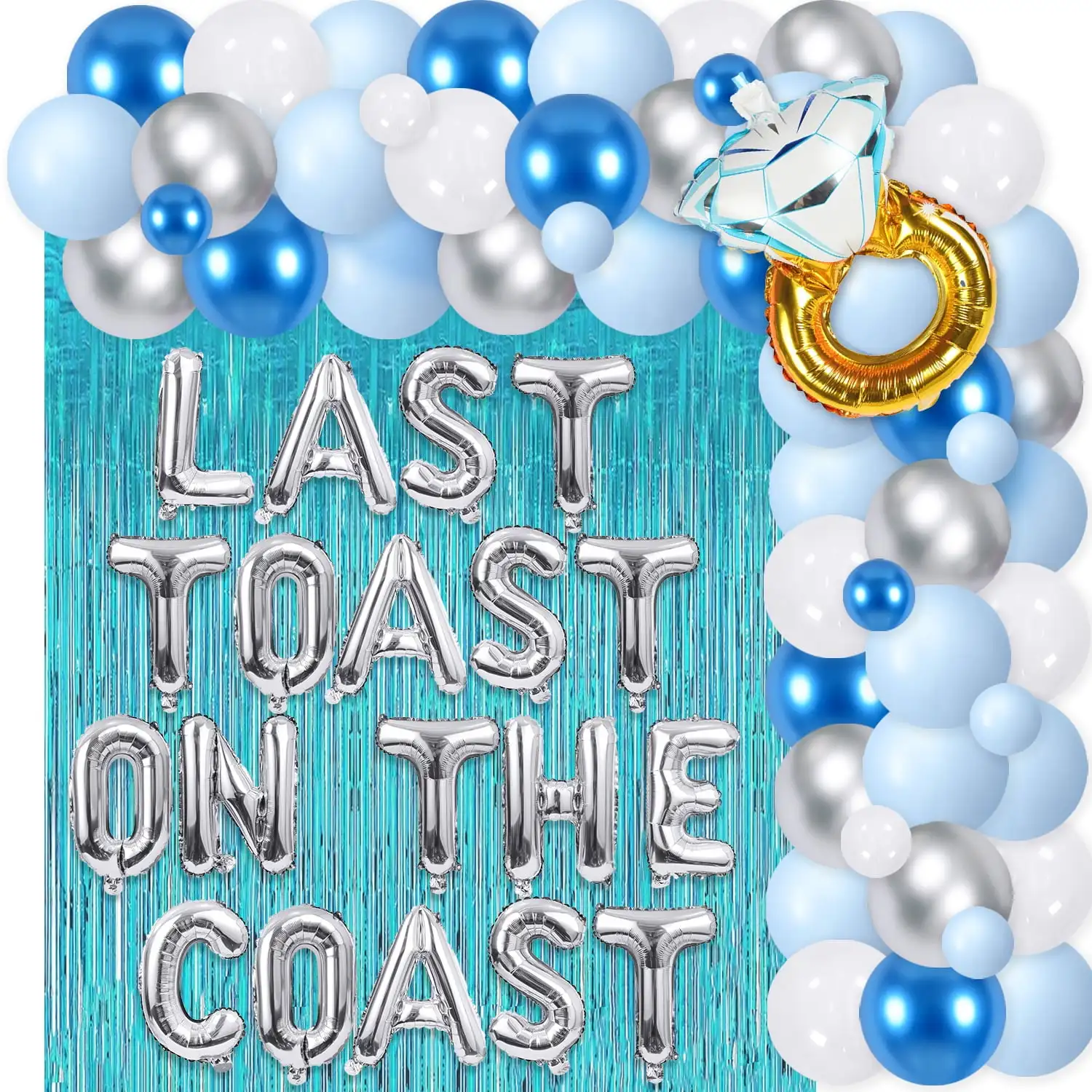 

Last Toast on The Coast Themed Bachelorette Party Balloon Chain Set Blue Foil Curtain Wedding Engagement Bridal Shower Supplies