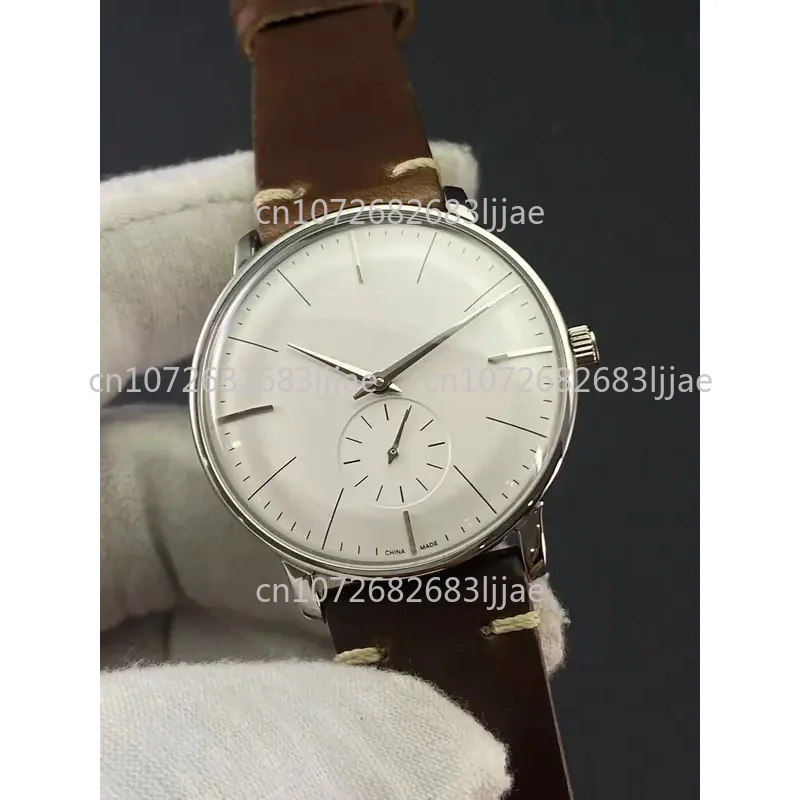 صغيرة 38 مللي متر خمر العاج الأبيض دليل لف الميكانيكية ساعة رجالي فقاعة مرآة كوكتيل سلسلة رقيقة جدا قذيفة Halvanstrap