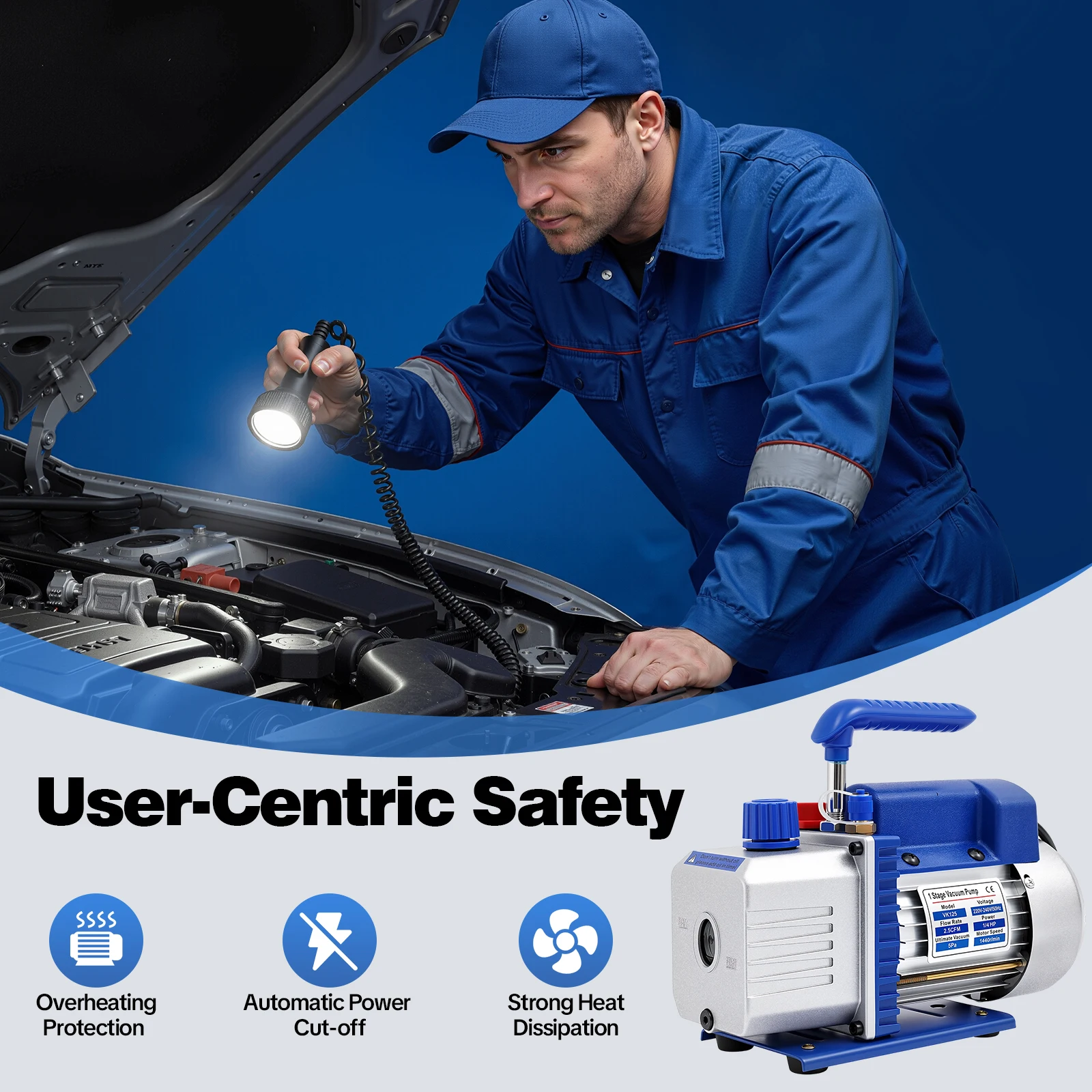 1/4HP Vakuumpumpe 2,5CFM - Klimaanlagen-Reparaturset mit Manometer & Schläuchen für R134A/R410A Geeignet für Auto/Heim-Klimaanlagen-Reparatur – Detail 5