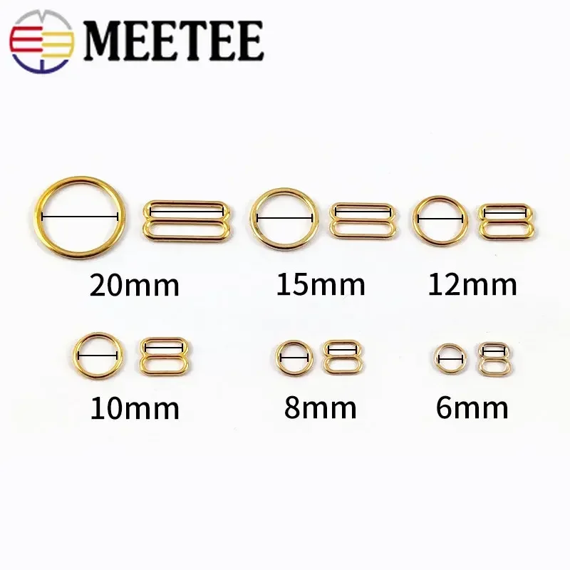 50Set 6-20mm Bra Bikini Buckle Metal Strap Buckles Underwear Sliders O D Rings Clasp Clothes Buttons Hook DIY Sewing Accessories