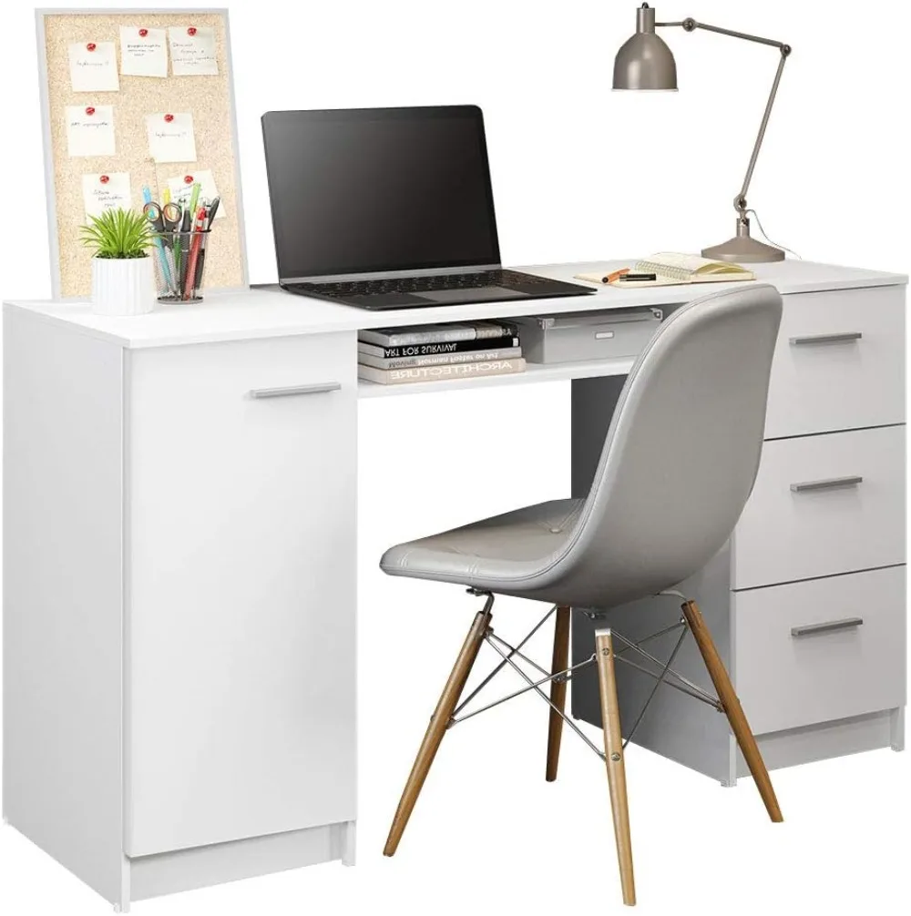 Madesa Modern Office Desk with Storage Drawers 53 inch, Study Desk for Home Office, Simple Style PC Table with 3 Drawers