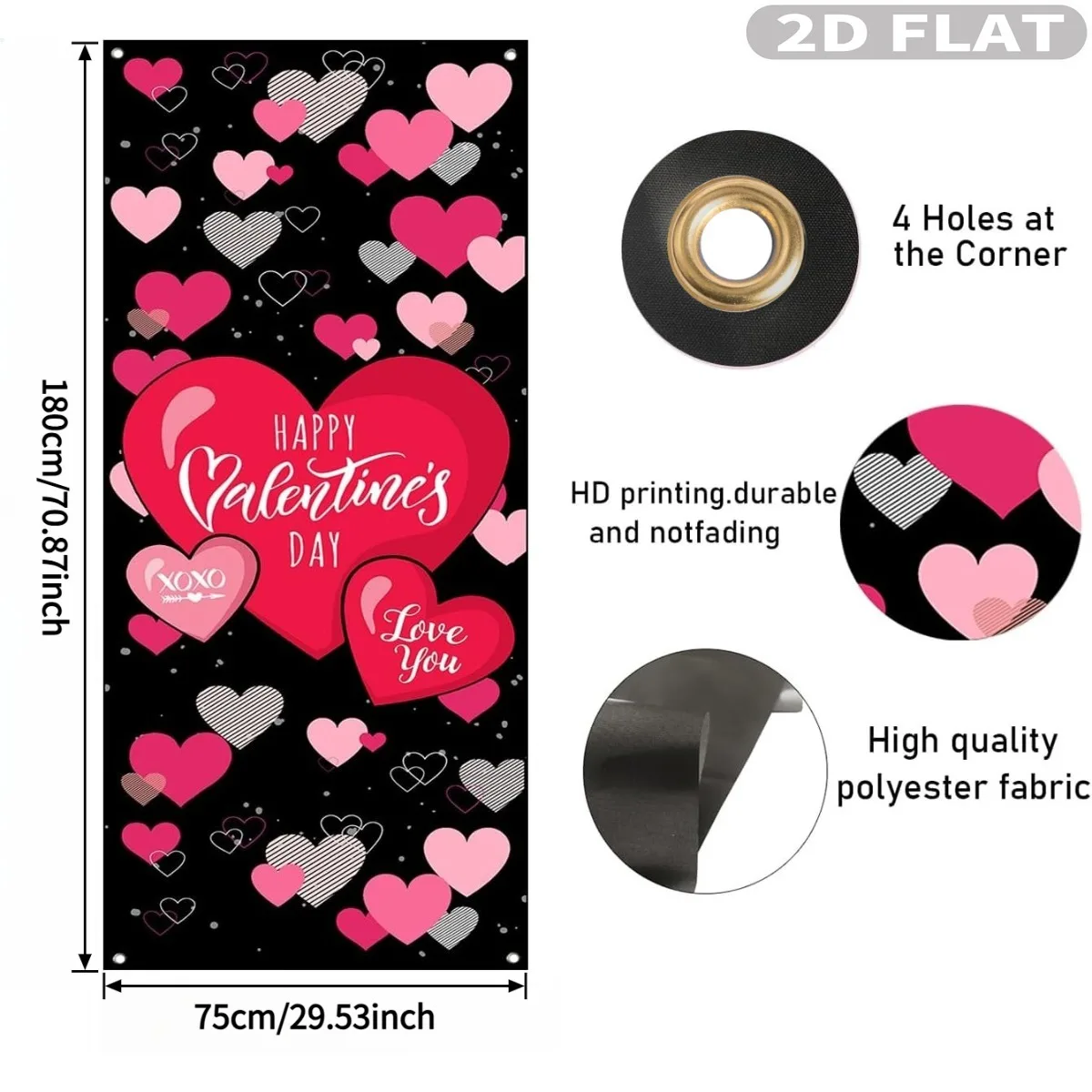 1pc Happy Valentine's Day Door Cover with Grommets