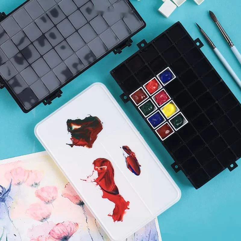 50 Grids Watercolor Paint Moisturizing Box with Palette, Portable Multi-function Leak-proof Sealable Paint Box Art Supplies