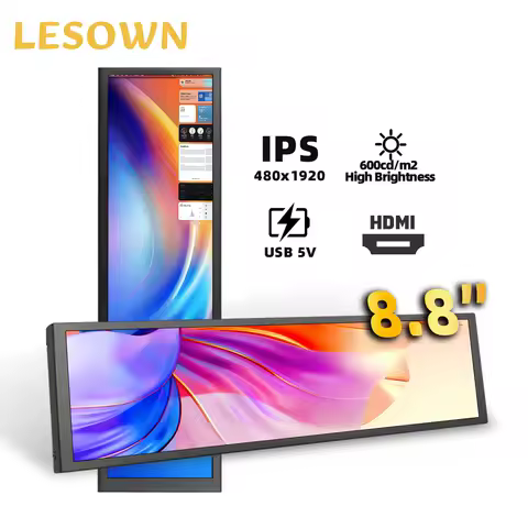 LESOWN 8.8 Inch External Display for Raspberry Pi Touch/No Touch 480x1920 LCD IPS Bar Screen PC Secondary Monitor for PC AIDA64