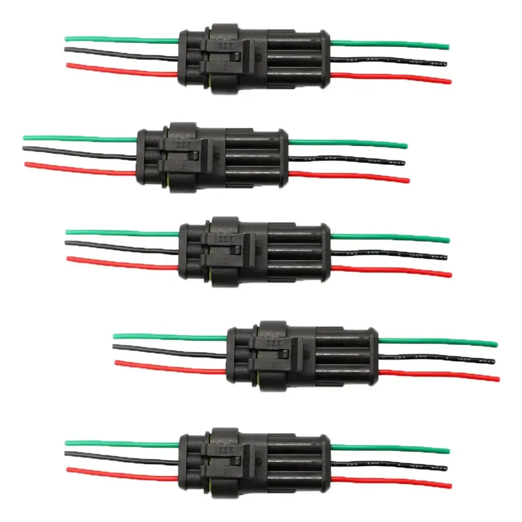 AWG Copper 5 Kits Car Waterproof 3 Pin Way Electrical Connector Plug With Wire (Package includes 5 set)