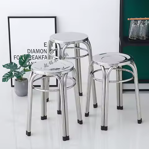 Round Metal Stool Non Slip Diameter 29cm Easy Clean Stacking Stool Stainless Steel for Indoor Garden Dining Room Outdoor Kitchen