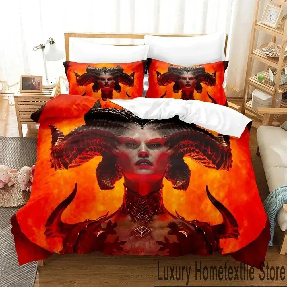 3D Print Diablo IV Game Bedding Set Duvet Cover Bed Set Quilt Cover Pillowcase Comforter king Queen Size Boys Adult Bedding