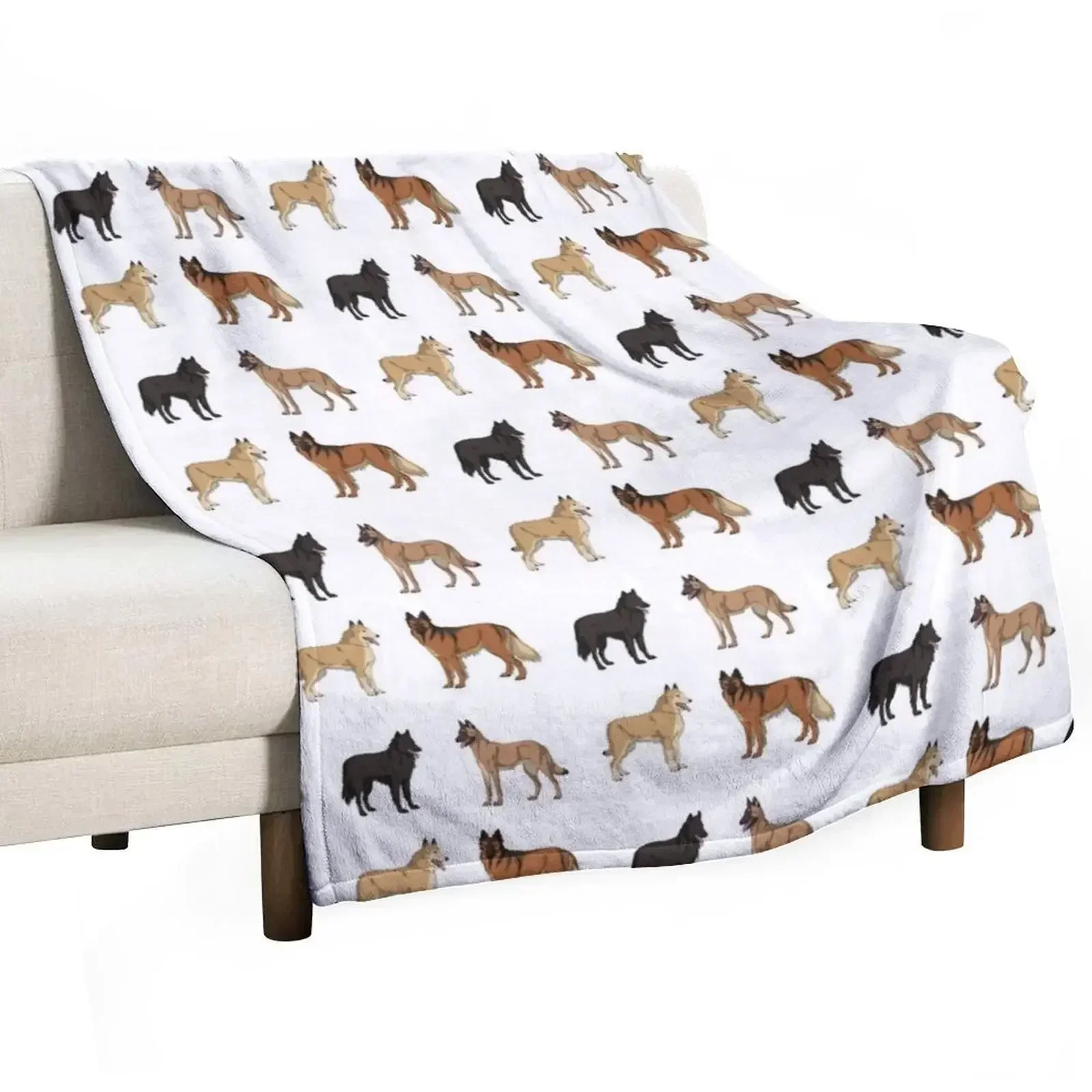 Set - Belgian Shepherds Throw Blanket Bed Fashionable Plush Cute Plaid Thins Furrys Vintage Blankets