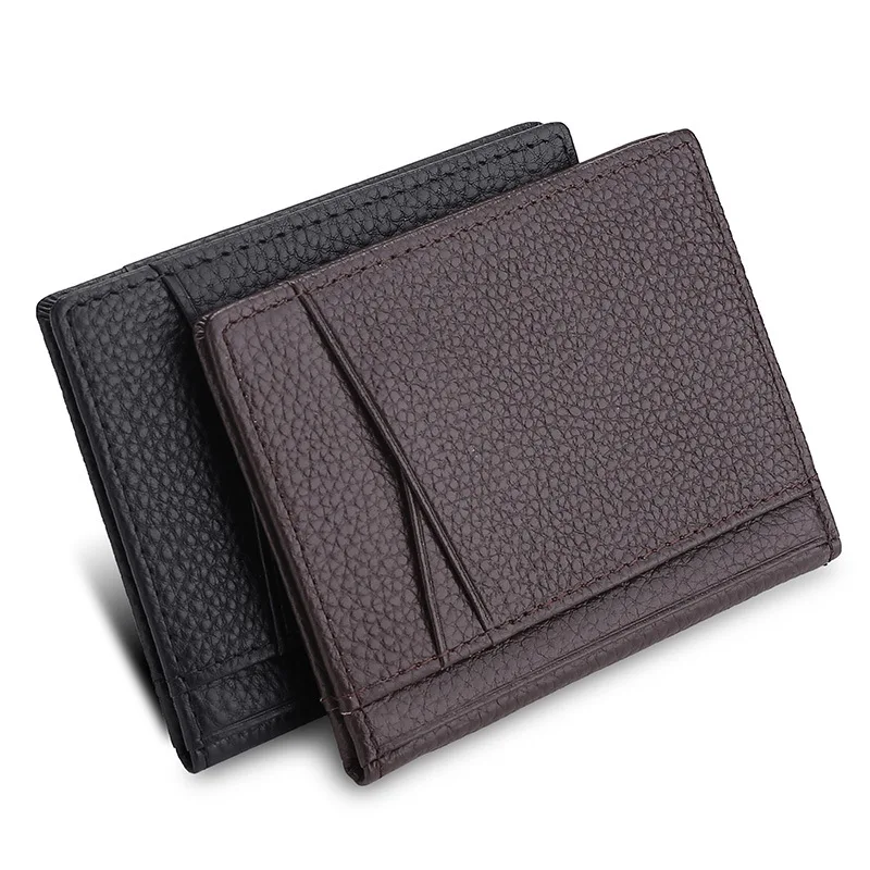 Cartera suave súper delgada 100% de cuero genuino Mini cartera para tarjetas de crédito monedero tarjeteros cartera para hombre delgada pequeña