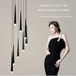 Modern Led Stair chandelier simple atmosphere duplex apartment building bedroom Nordic restaurant bar loft rotati Long droplight