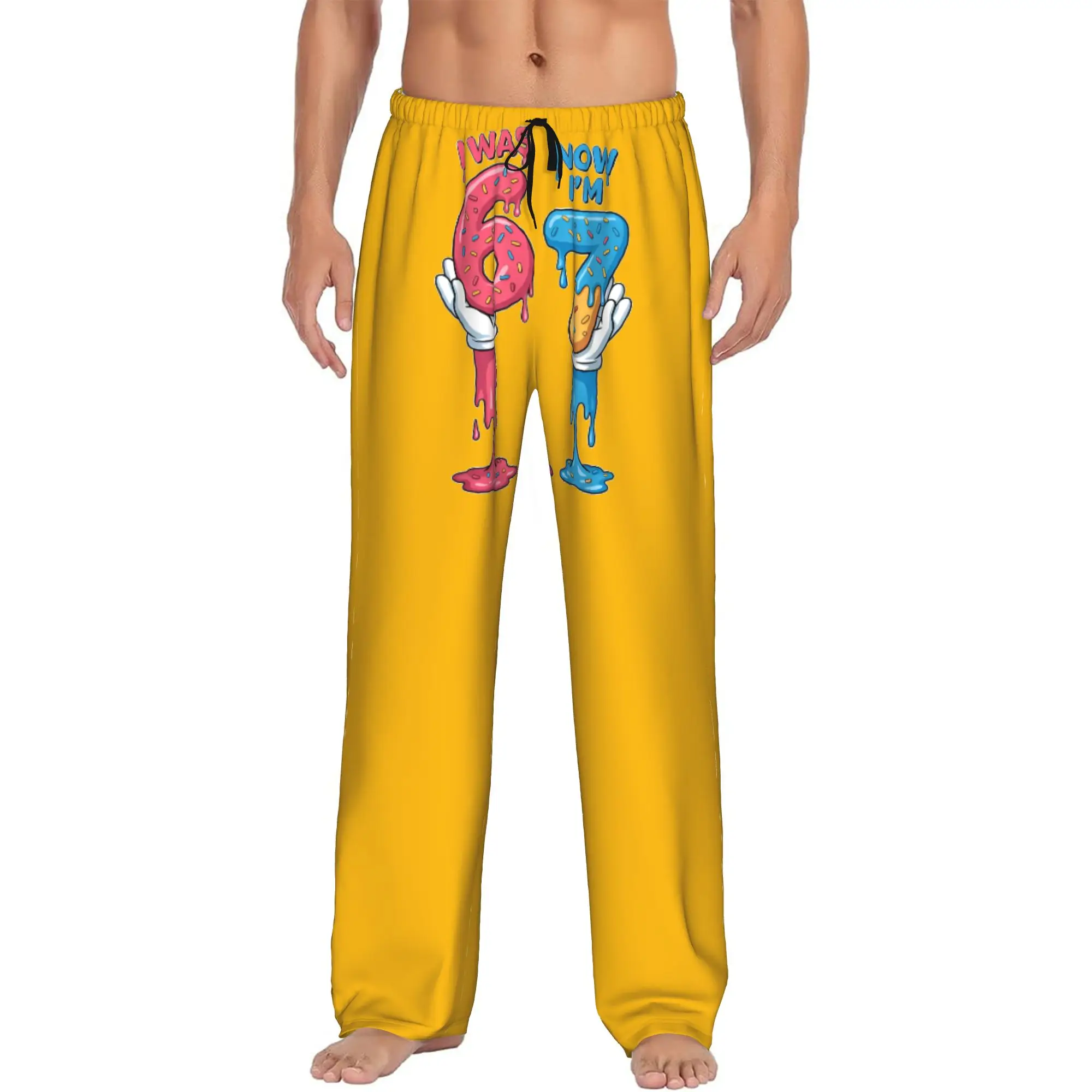 Custom Funny Sixty Seven  Pajama Pants Sleepwear for Men Elastic Waistband  Sleep Lounge Bottoms with Pockets