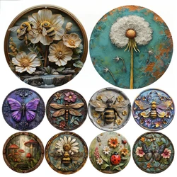 Dragonfly Bee 3D Round Metal Aluminum Sign Art Decorative Plates Entrance Gift Mask Theme For Bar Club Home Room Wall Decor