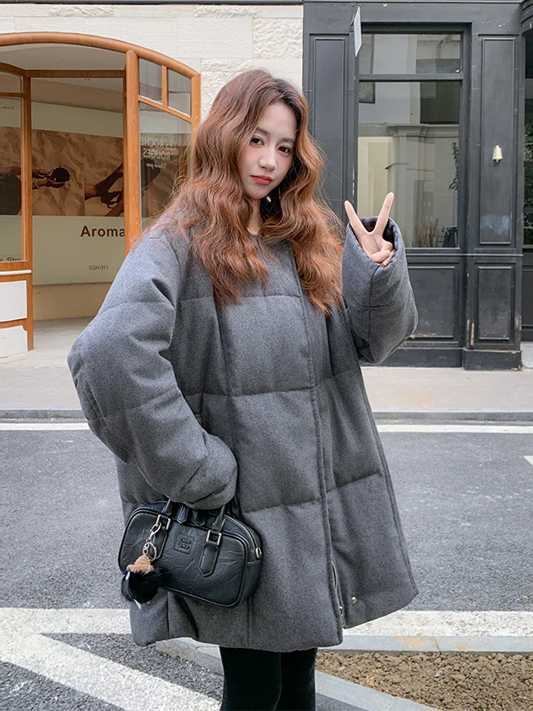 

Ретро-куртка женская зимняя свободного кроя средней длины с клетчатыми вставками, повседневная, с наполнителем из 90% пуха