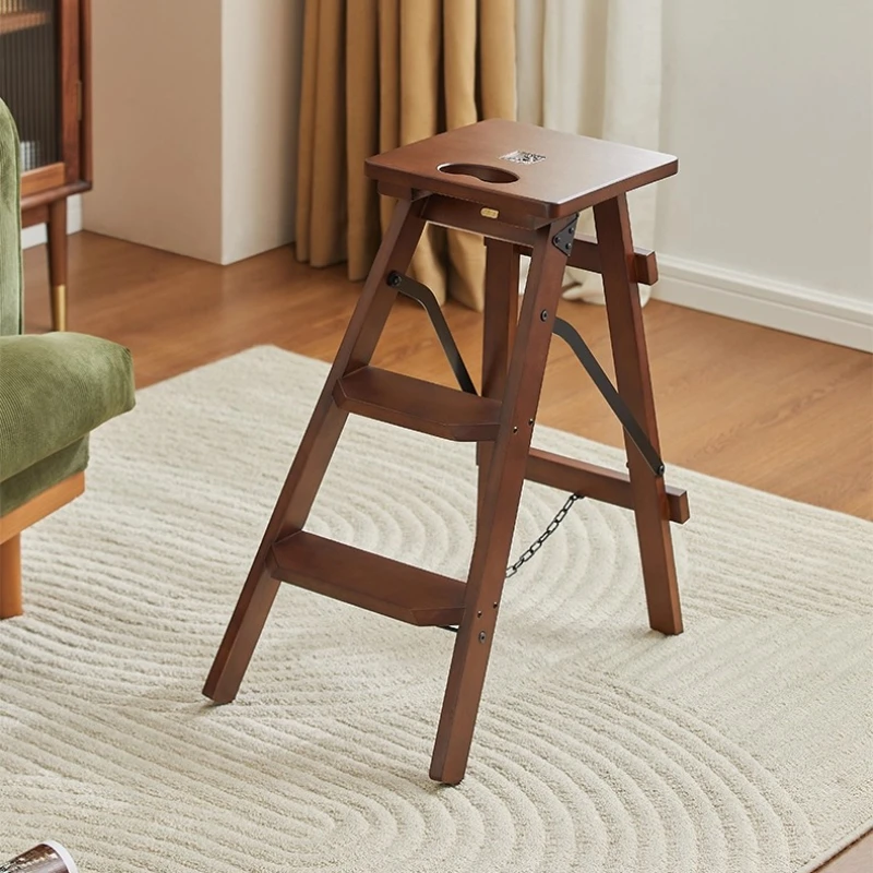 Solid Wood Stool Simple Bar Stool High Stool Bar Island Leisure Chairs Home Folding Ladder Creative Dual-use Step Stools