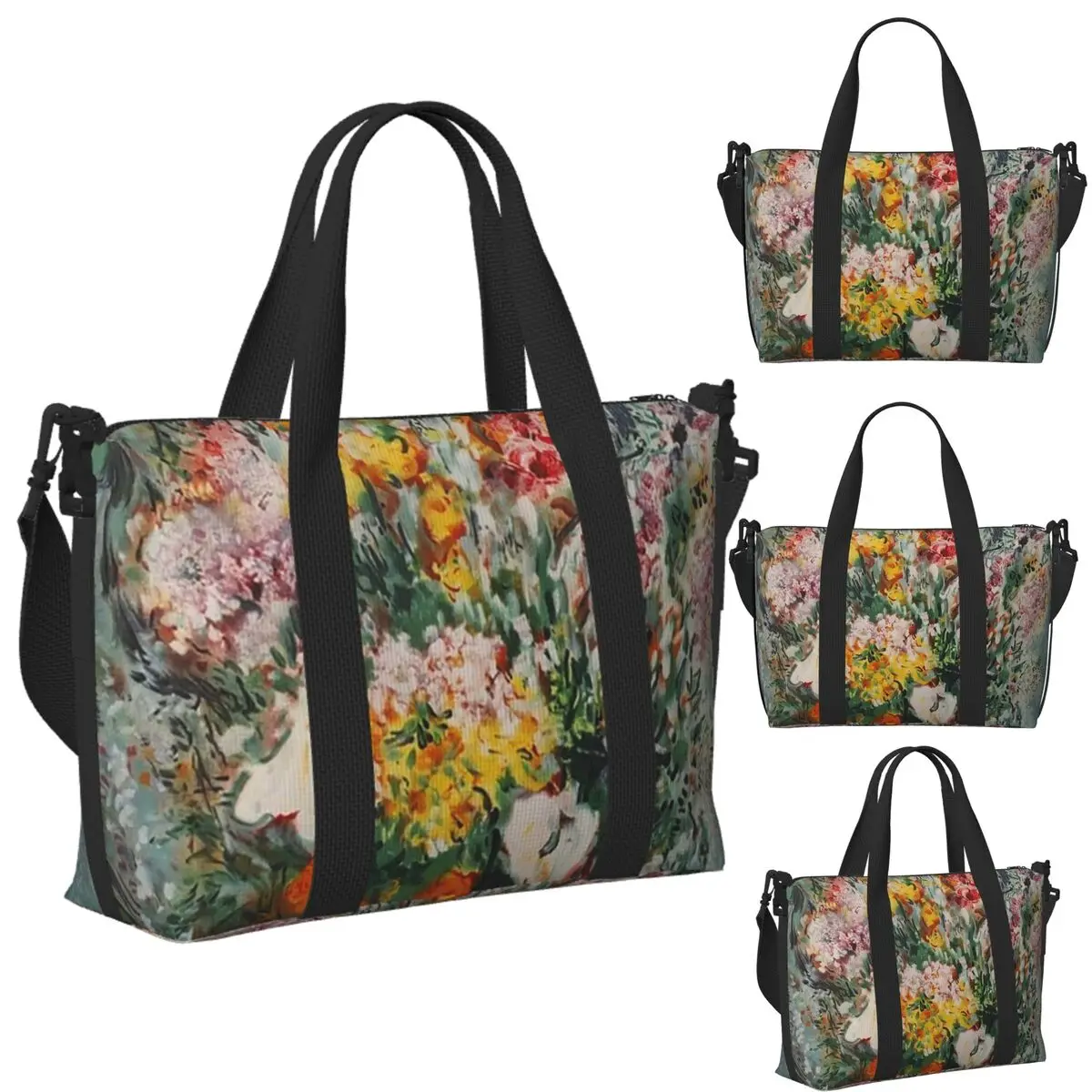

Custom Marc Chagall Bouquet De Fleurs Beach Travel Bag Large Capacity Tote Bags for Gym Yoga Women Shopping Duffle Shoulder Bag