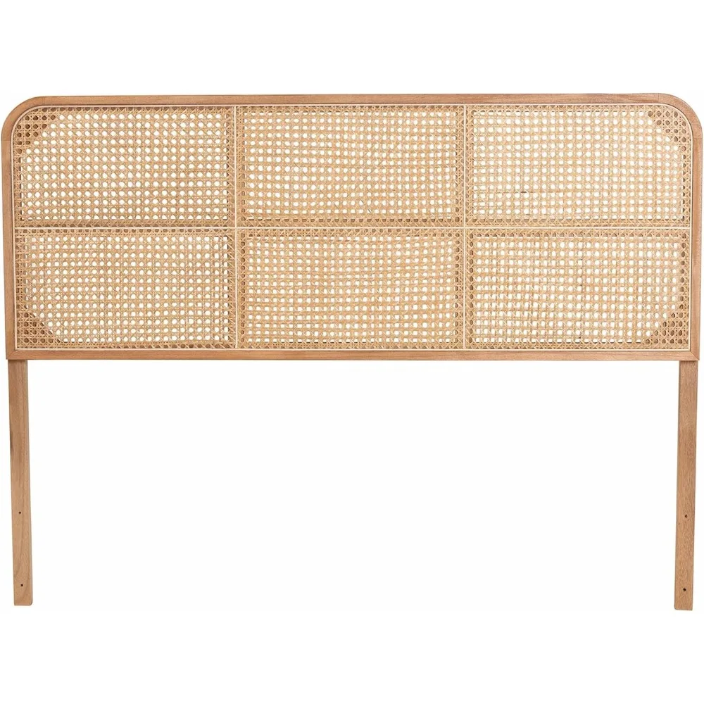 bali & pari Lainer Modern Bohemian Natural Finished Bayur Wood and Natural Bamboo Queen Size Headboard
