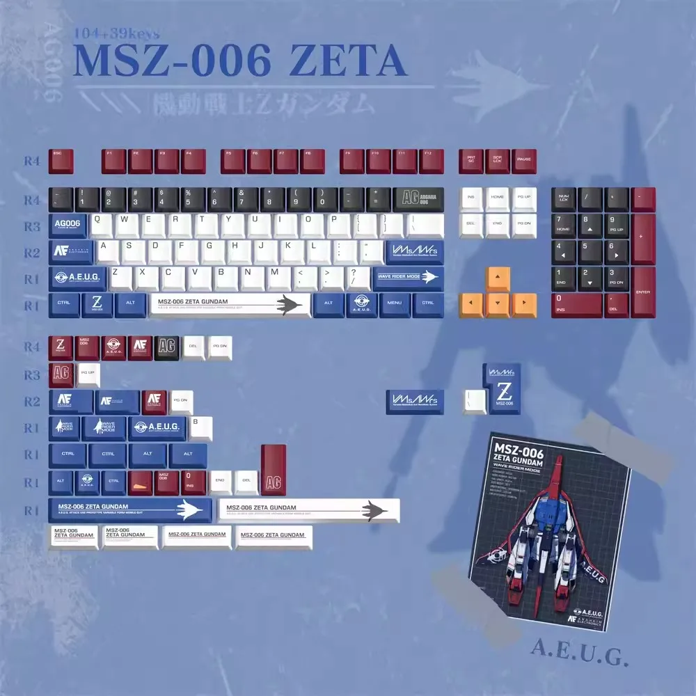 

Zeta Gundam Mechanical Keyboard Keycaps PBT Dye Sublimation Personality MSZ-006 Key Caps Original PC Gaming Keyboard Keycap