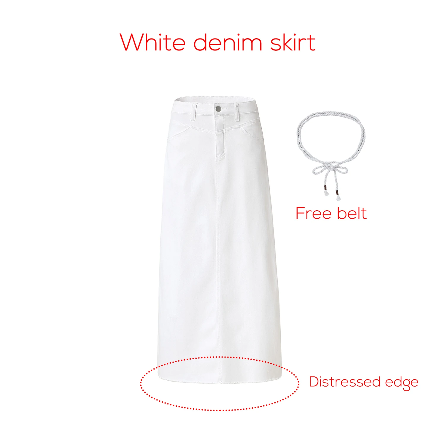 Denim Skirts for Women Elegant Cotton Denim Jean Skirt Casual Midi Style - White
