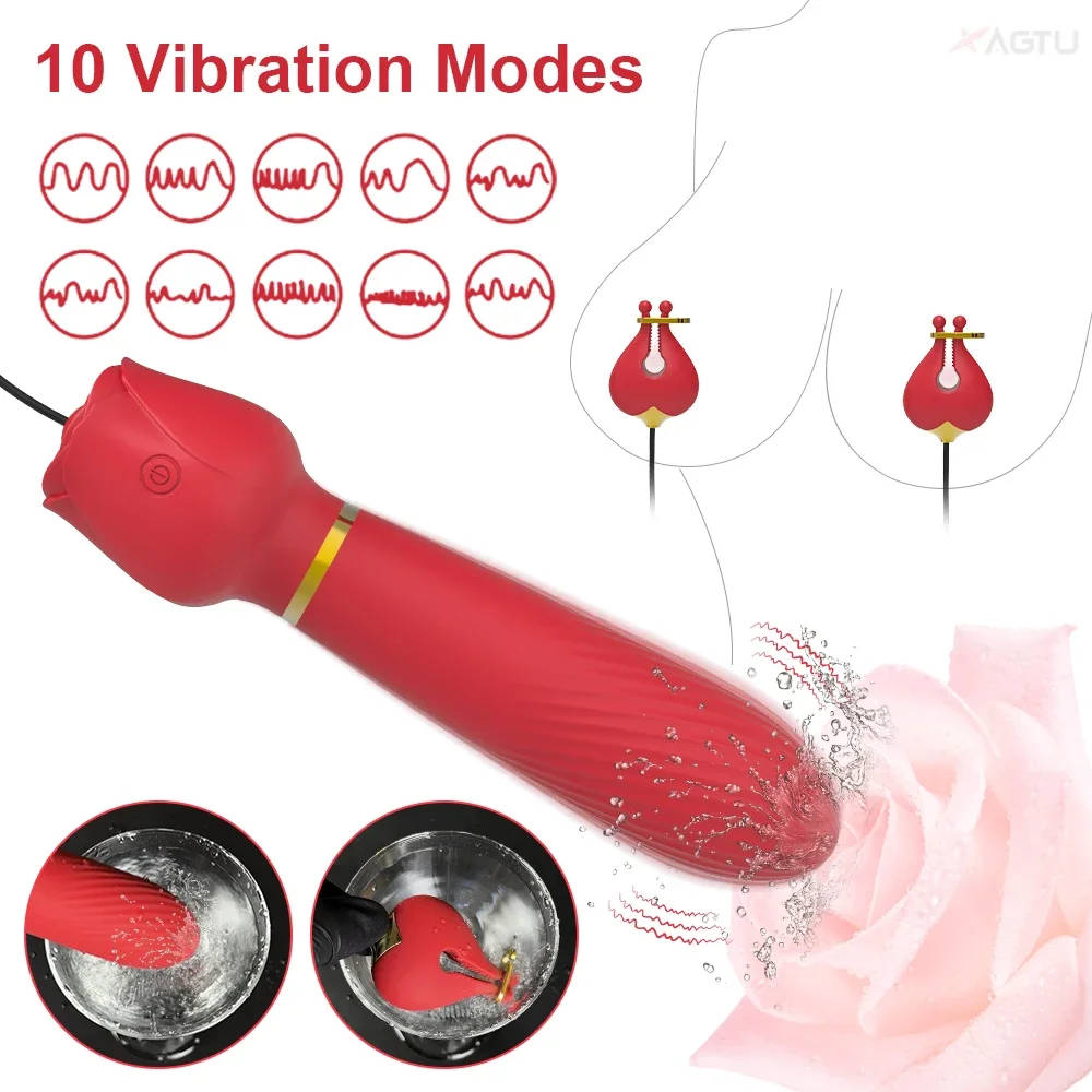 G Spot Vibrator for Women with Nipple Clamps Breast Clips Nipple Clitoral Stimulation Wired Adult Goods Sex Toy for Couple