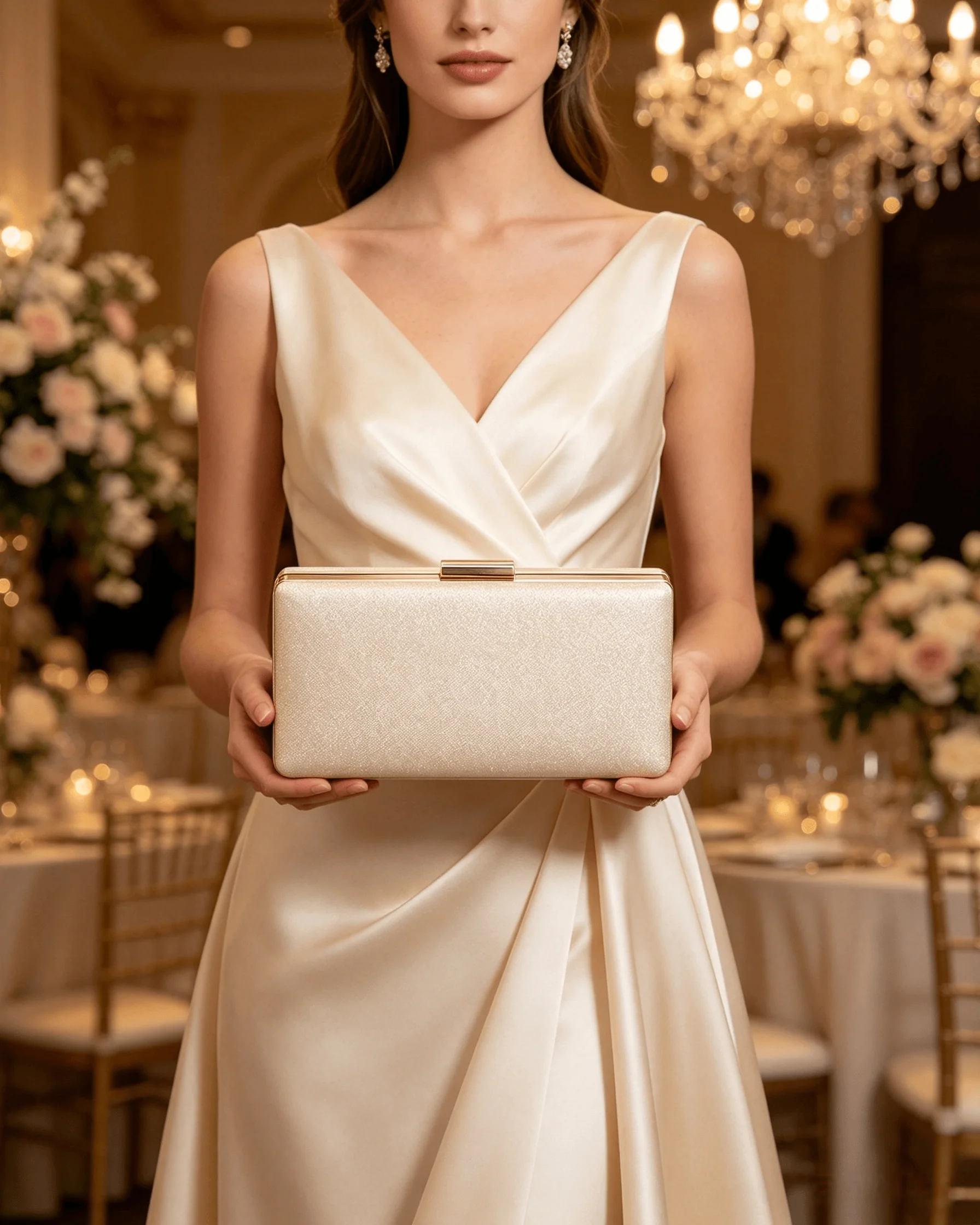 Satin Hard Case Evening Clutch Bag for Women, Exquisite Crossbody Chain Bag for Weddings, Banquets, and Parties
