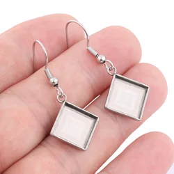 20pcs Stainless Steel Fit 10mm Square Cabochon Earring Base Setting Blanks Diy Earring Jewelry Making Supplies