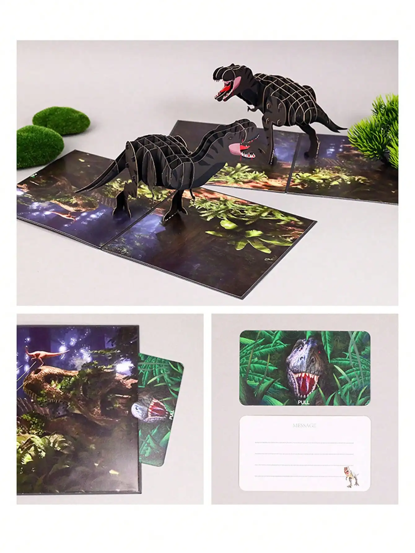 Tarjeta de felicitación estereoscópica de dinosaurio, escultura de papel 3D creativa, Mensaje de bendición, tarjeta pequeña, tarjeta de cumpleaños, 1 Juego