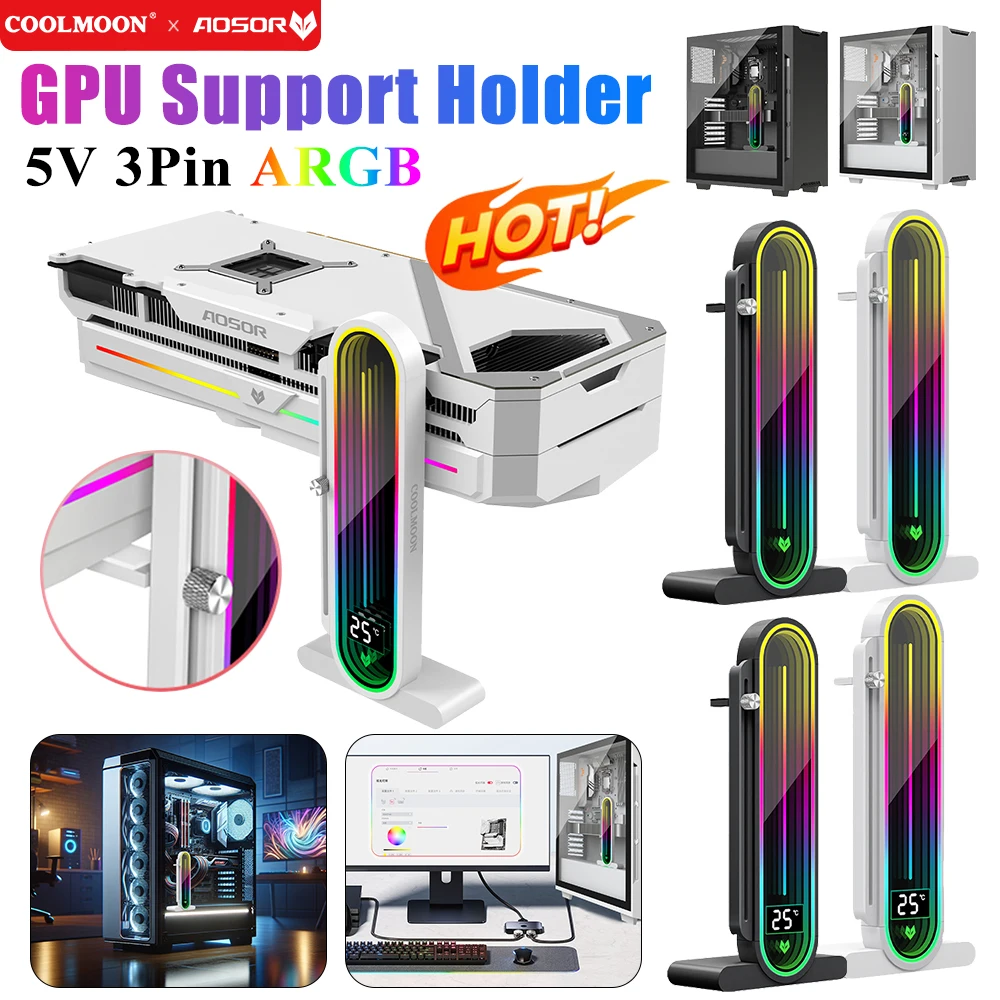 Graphics Card Bracket 5V 3Pin ARGB Aluminum Alloy Graphics Video Stand Magnetic Base Graphics Card GPU Brace GPU Support Bracket