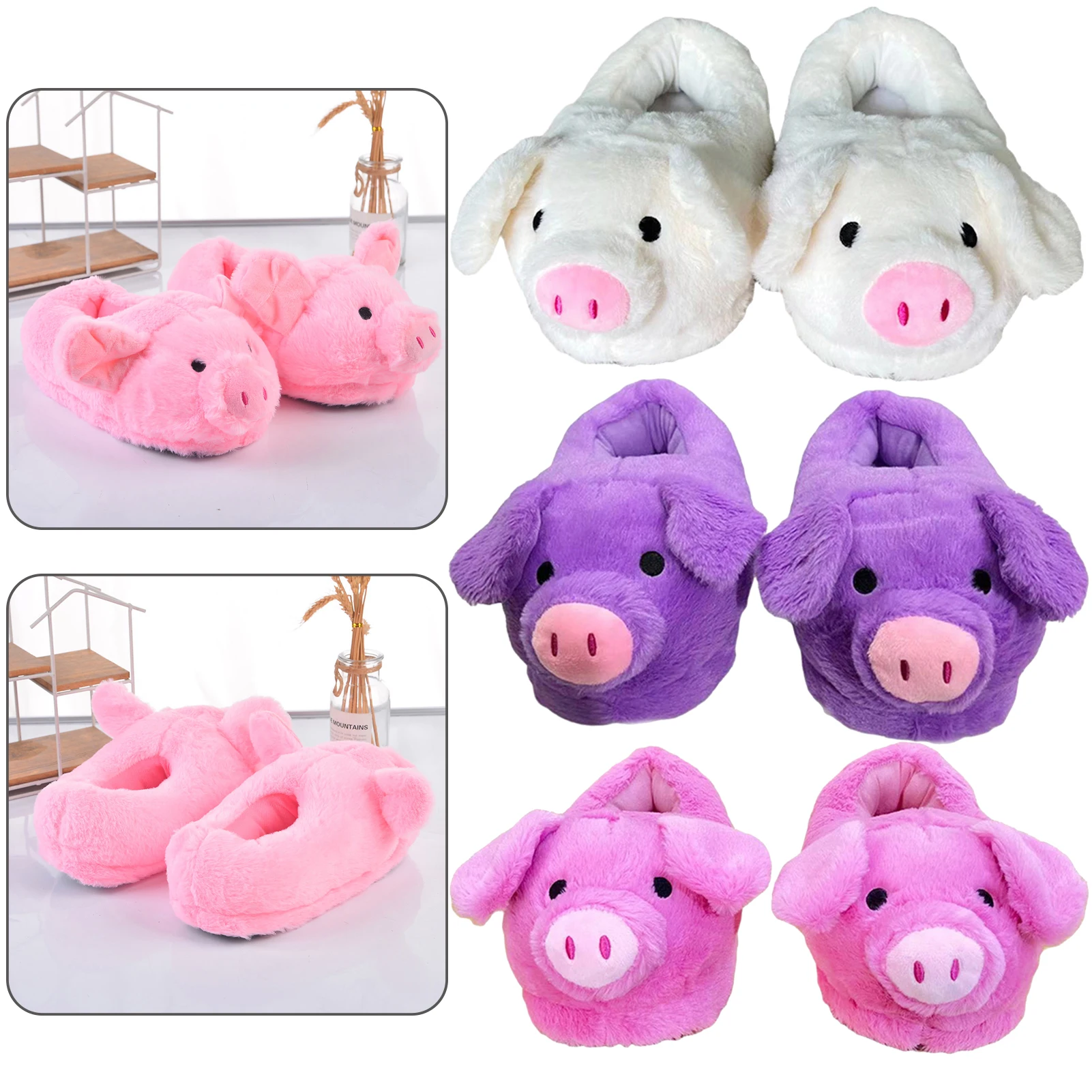 Winter Ladies Warm Indoor Slippers Cute Piggy Platform Fluffy Floor Slippers Ladies Soft Short Plush Bedroom Shoes House Slipper