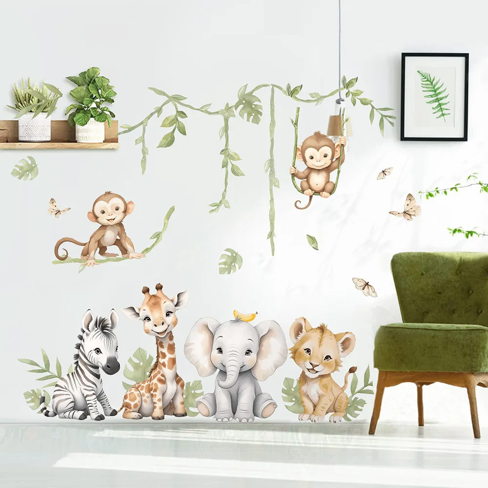 Jungle Forest Giraffe Lion Animal  Wall Sticker Bedroom Playroom Safari Animals Zebra Wall Sticker Baby Room Home Decor