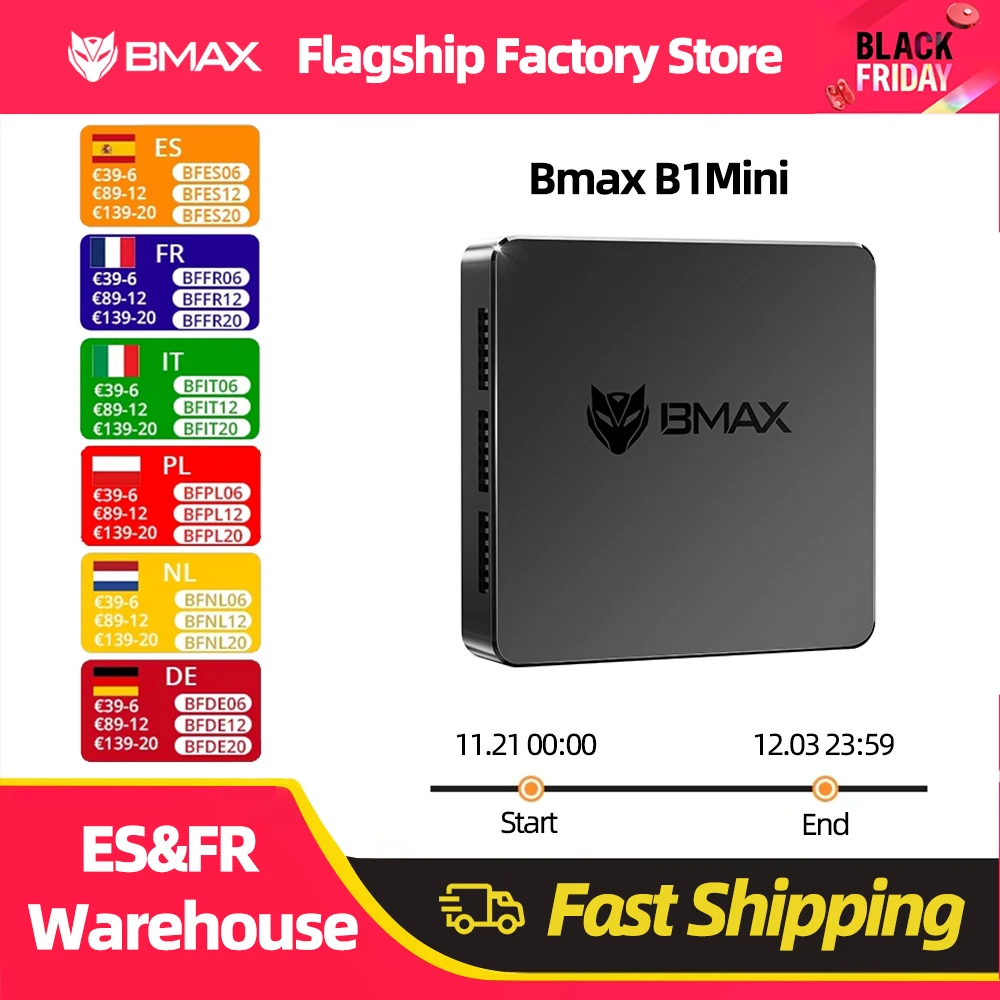 BMAX Mini PC B1 Mini Windows11Pro 8GB RAM 128GB ROM N4000 Micro Desktop Computer Dual- Band WiFi Mini Pc