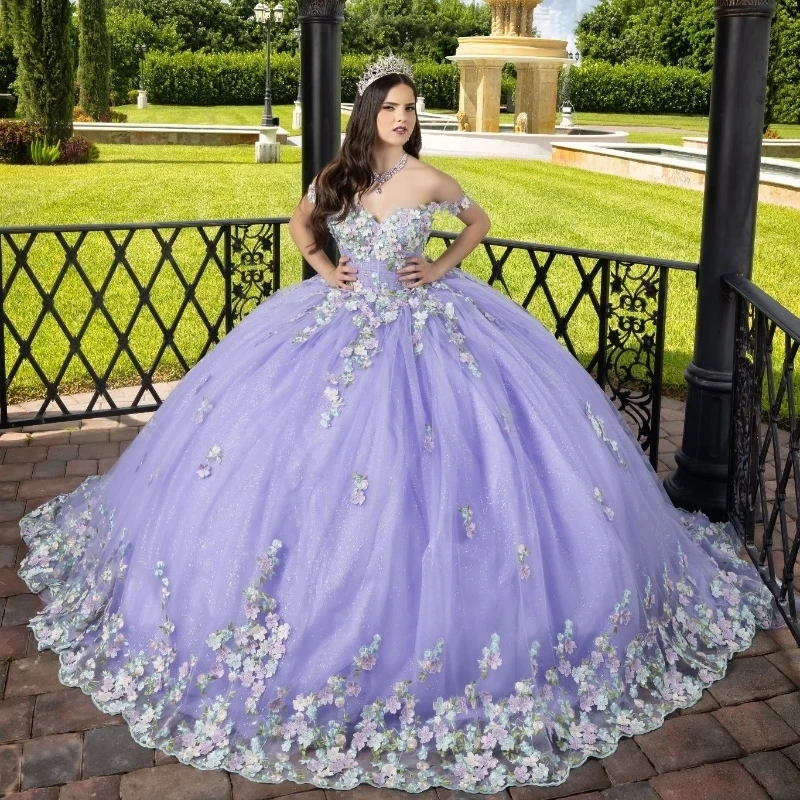 Lilac Quinceanera Dresses 2024 Princess Sweet 16 Years Girl Birthday Party Dresses Appliques Lace Tull Vestidos De 15