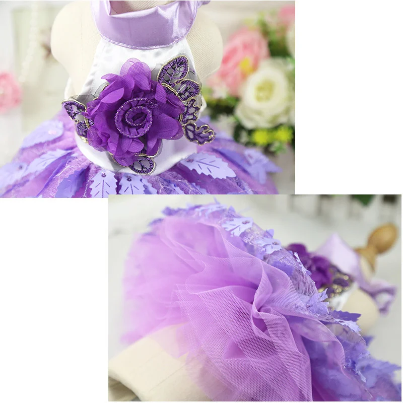 Puppy Costume  Lace Dog Dress Summer Pet Dog Princess  Tutu Clothes Sweetly Princess Teddy flower Dress For Small Dog 2 color