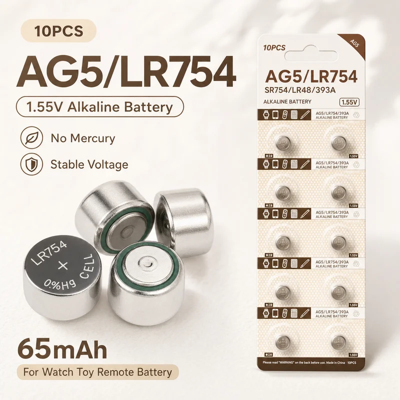 

6-200PCS AG5 LR754 1.55V Button Coin Cell Batteries D309 D393 G5 G5A L754 LR48 RW28 SR48 for Watch Toy Remote Control