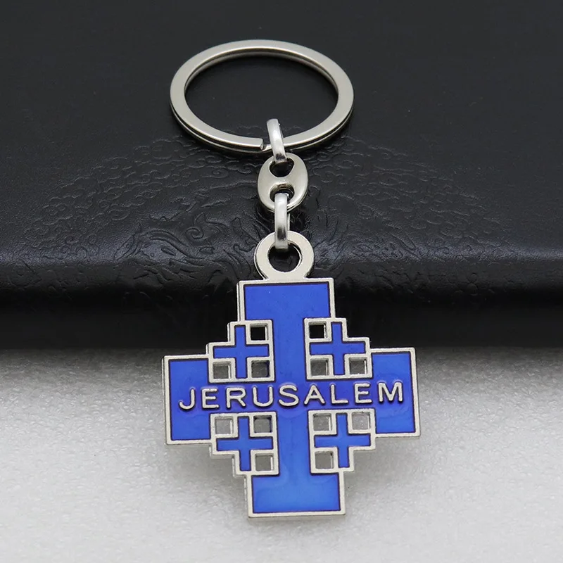 Diyalo 3-Farben-Schlüsselanhänger aus religiösem Metall mit Heiligem Jerusalem-Muster, christliche Taschendekoration, Schlüssel-Organizer, Andachtsgeschenk, Schmuck – Detail 5