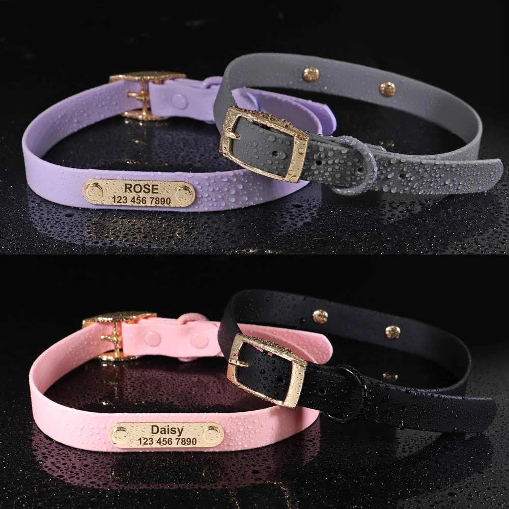 Custom Engraved Dog Collar Leash Set Waterproof PVC Dogs Cat Necklace Personalized Pet ID Collars Lead Rope For Small Large Dogs