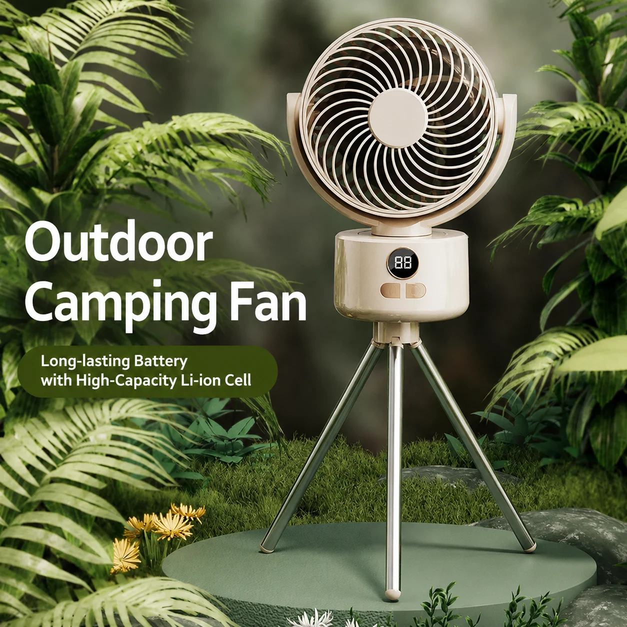 

Wireless Camping Fan USB Rechargeable Tripod Portable Desk Fan Digital Display Long Battery Outdoor Fishing Hiking Travel Cooler