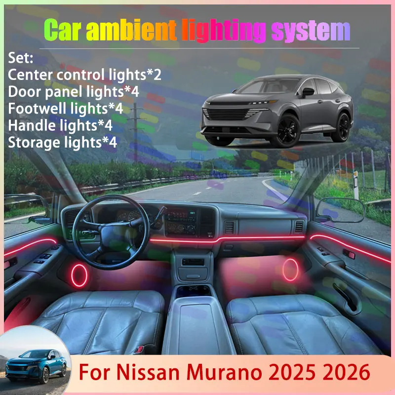

For Nissan Murano 2025 2026 Z53 MK4 2/18 in 1 Car Atmosphere Light Lamp RGB Shade Ensemble Streamer Atmosphere Set Auto Parts