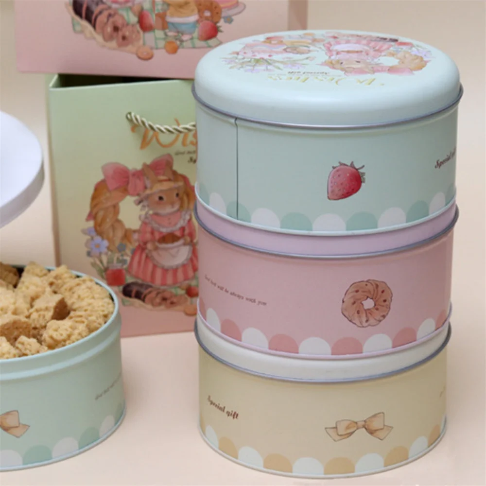 

Cartoon Storage Tin Box for Jewelry Bear Biscuit Dessert Tin Storage Box Wedding Favor Round Metal Cookie Organizer Container