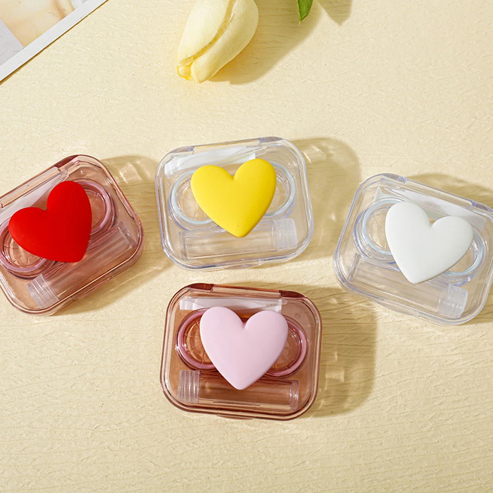คอนแทคเลนส์กรณีสีชมพูโปร่งใส Love Bow คอนแทคเลนส์สาวความงามแบบพกพานักเรียนกล่อง Eye Care กล่องคอนเทนเนอร์